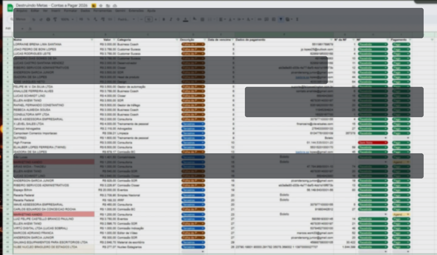 Processo manual em planilha